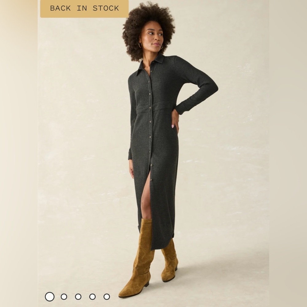 Faherty Legend Sweater Maxi Dress - Olive Melange Twill - size M